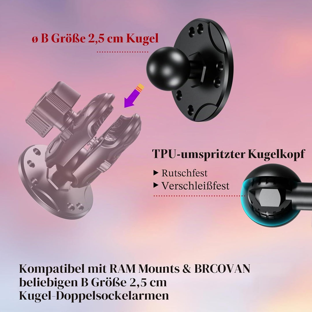 BRCOVAN 2 Stück, 1'' Kugelhalterung mit Aluminiumlegierung AMPS-Loch Runder Plattenbasis, Kompatibel