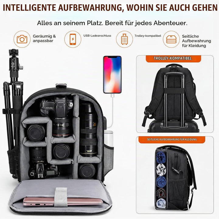 CADeN Professional Trolley Large Camera Backpack Bag for DSLR/SLR Mirrorless Camera Waterproof, Came