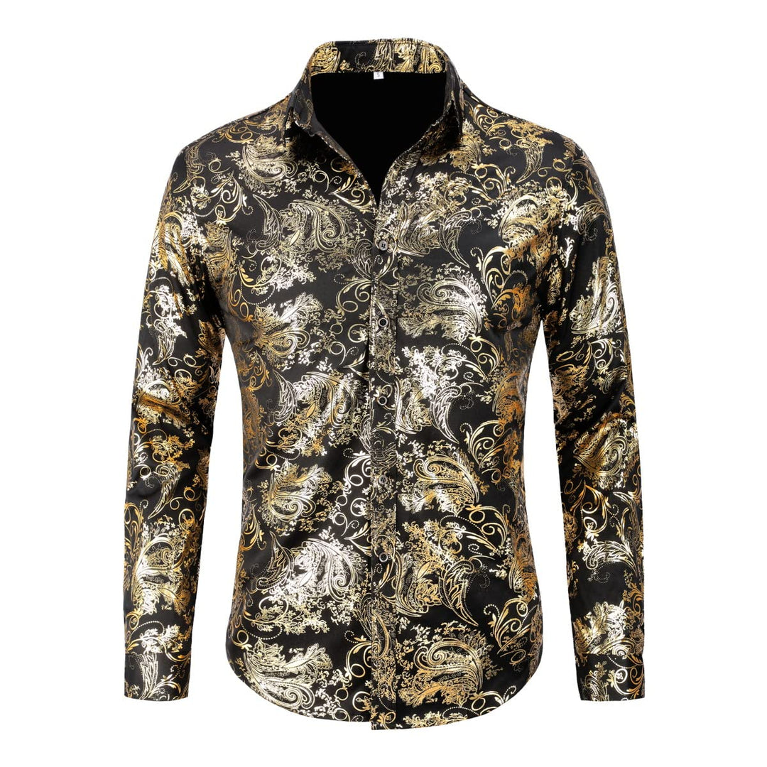 Allthemen Herren Jacquard Hemd Langarm Satin Freizeithemd Paisley Herrenhemd für Party Hochzeit M Go