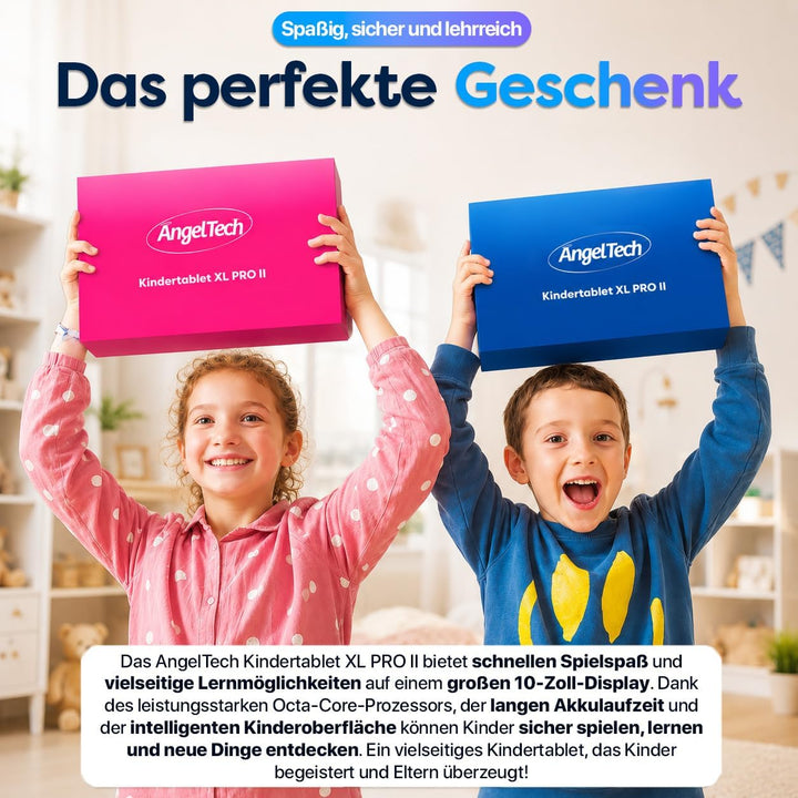 AngelTech Tablet Touchscreen für Kinder XL Pro II – 10 Zoll HD – 4 + 3 GB RAM – 64 + 128 GB ROM – Oc
