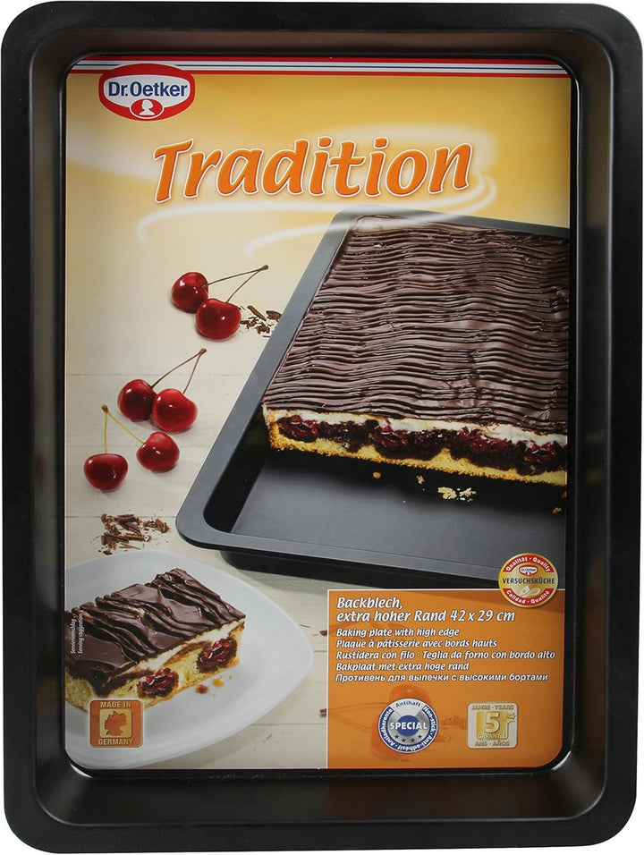 Dr. Oetker Backblech mit extra hohem Rand, aus hochwertigem Stahlblech mit Antihaft-Beschichtung, ec