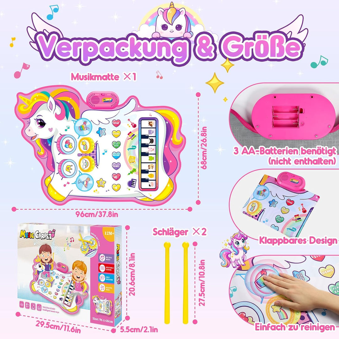 Baby Spielzeug Ab 1 2 Jahre Mädchen, Einhorn 3-in-1 Musikmatte Mit 8 Tiergeräuschen, 10 Demoliedern