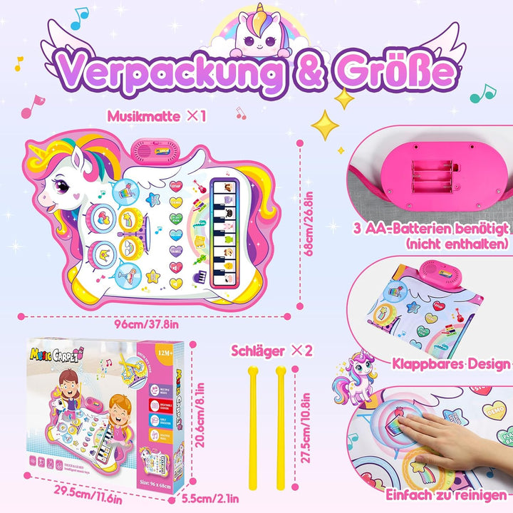 Baby Spielzeug Ab 1 2 Jahre Mädchen, Einhorn 3-in-1 Musikmatte Mit 8 Tiergeräuschen, 10 Demoliedern