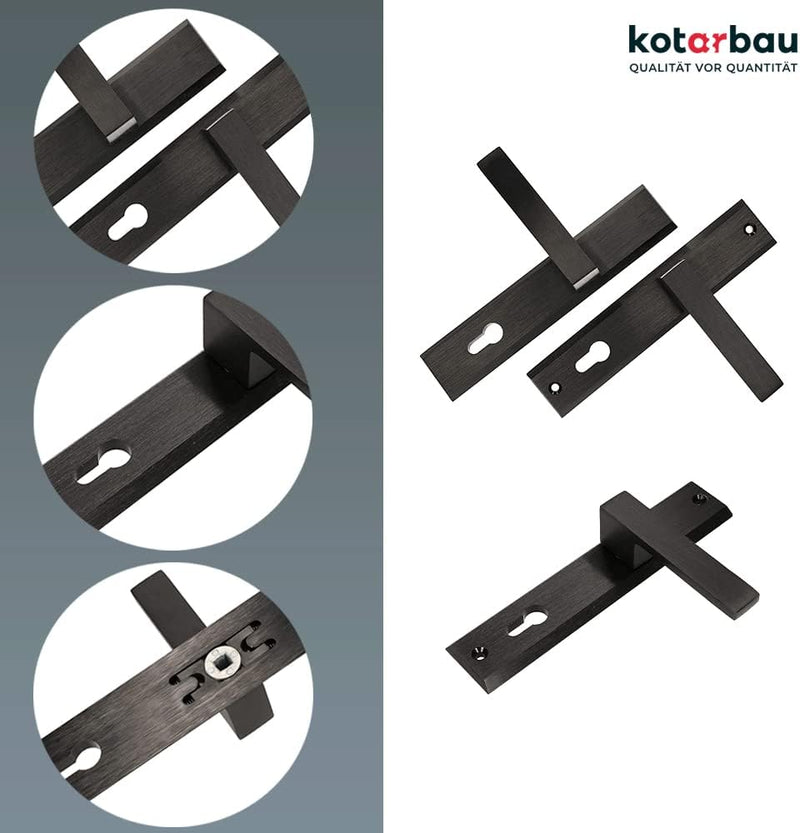 KOTARBAU® Türdrückerset 72mm PZ Langschild Schwarz Universal Modern, 72mm