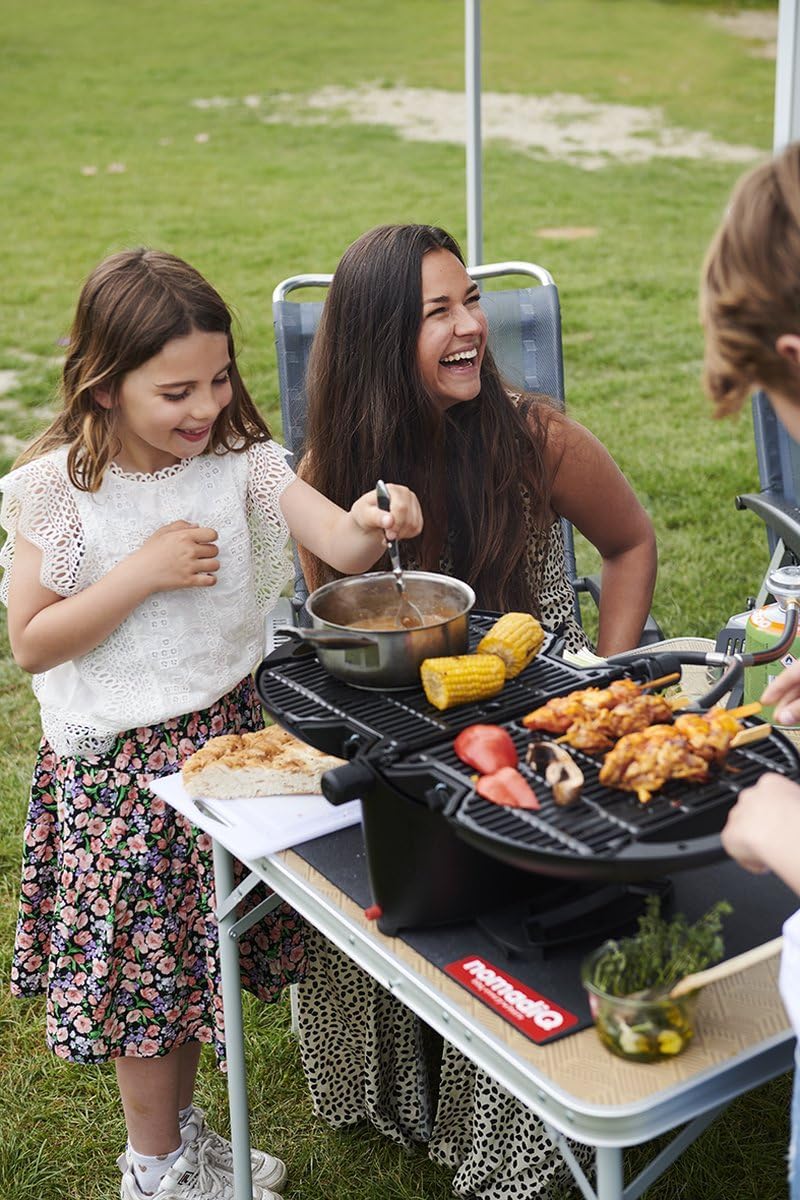 nomadiQ Holiday Cooking Pakket | Tragbarer Gas BBQ Grill | Klein, Mini, Leichtgewicht Tischgrill | P