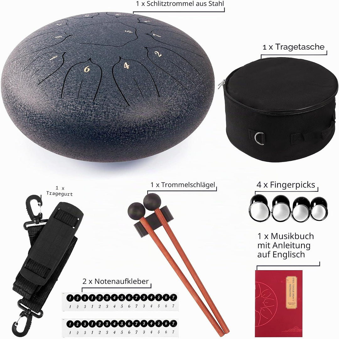 LOMUTY Stahlzungentrommel, 12 Zoll 30 cm Steel Tongue Drum, C-Dur 11 Noten, Handtrommel HandPan Drum