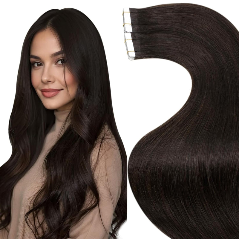 Hetto Echthaar Extensions Tape Braun 55CM Haarverlängerung Tape Echthaar Unsichtbar Glatt Extensions