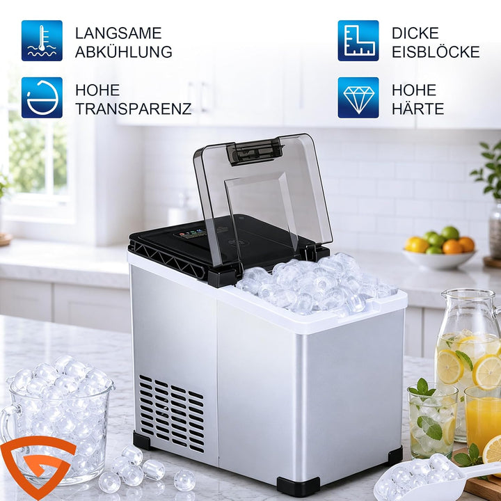 Tragbarer Eiswürfelbereiter ICE16 mit Kompressor, Eiswürfelmaschine 12V 24V 230V, Eiswürfel in 6 Min