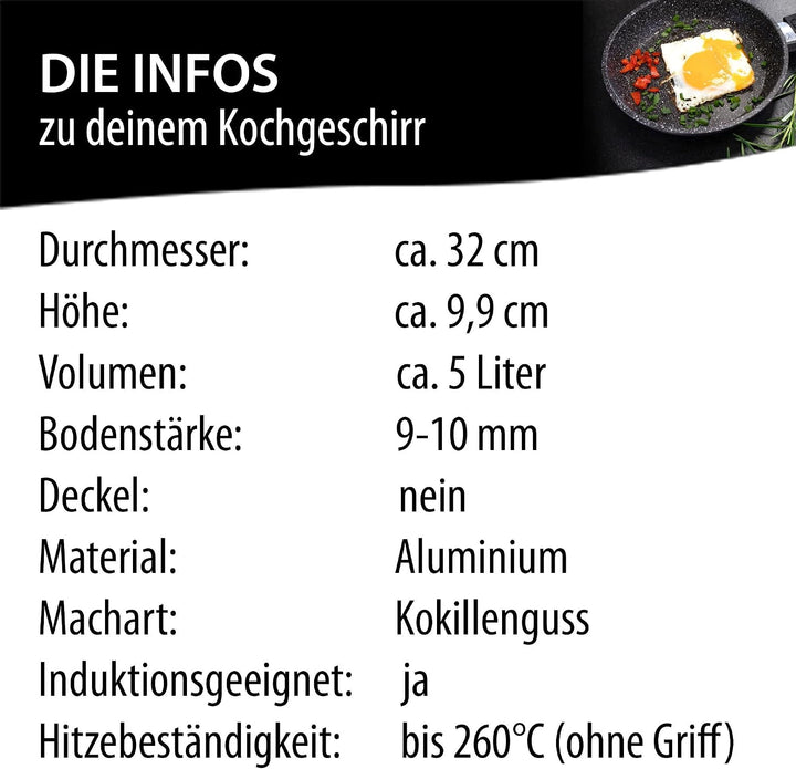 Stoneline Wok Made in Germany 32cm, mit abnehmbaren Griff, Aluguss, Wok Pfanne beschichtet mit echte