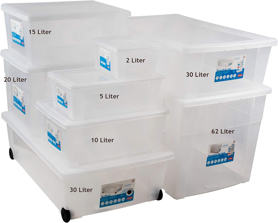 6 x Aufbewahrungsbox Deckel 2L 19x16x10cm transparent Kunststoff Box Büro 6 2 Liter ohne Rollen, 6 2