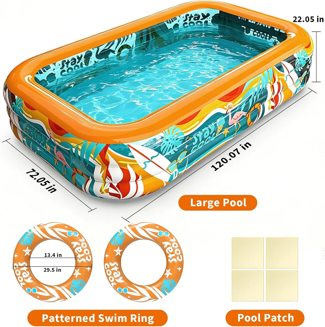 Skirfy Aufblasbarer Pool, 305 x 183 x 56 cm XXL Gartenpool, Verdickter Kinderpool für Erwachsene & K