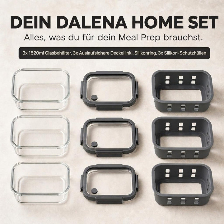 Meal Prep Boxen Set 3x1520ml – Borosilikatglas, auslaufsicher, stapelbar, mikrowellengeeignet, mit S