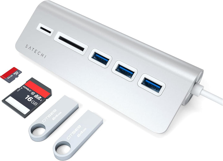 SATECHI 5-in-1 Desktop USB-C Hub Kombination aus Aluminium mit 3 USB-A Anschlüssen (5 Gbit/s) und mi