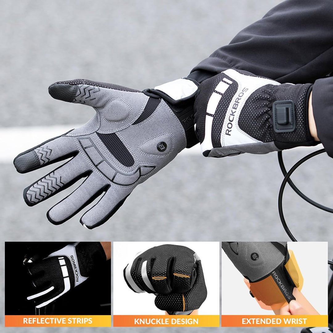 ROCKBROS Beheizbare Handschuhe über USB, Fahrradhandschuhe reflektierend und stossdämpfend, Winterha