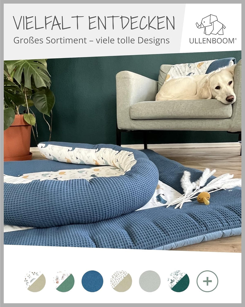 ULLENBOOM® Baby Krabbeldecke 100x100 cm gepolstert - Blau-Wale (Made in EU) - Krabbeldecke für Baby