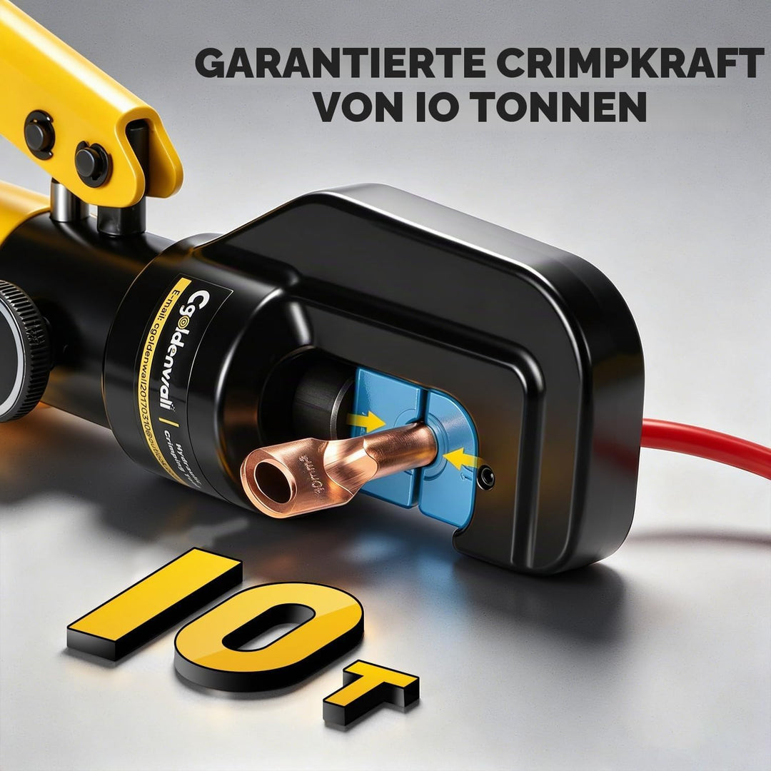 CGOLDENWALL 10T Hydraulische Crimpzange mit 9 Sätzen der Crimpformen 4-70 mm² für Kupfer-Aluminium-K