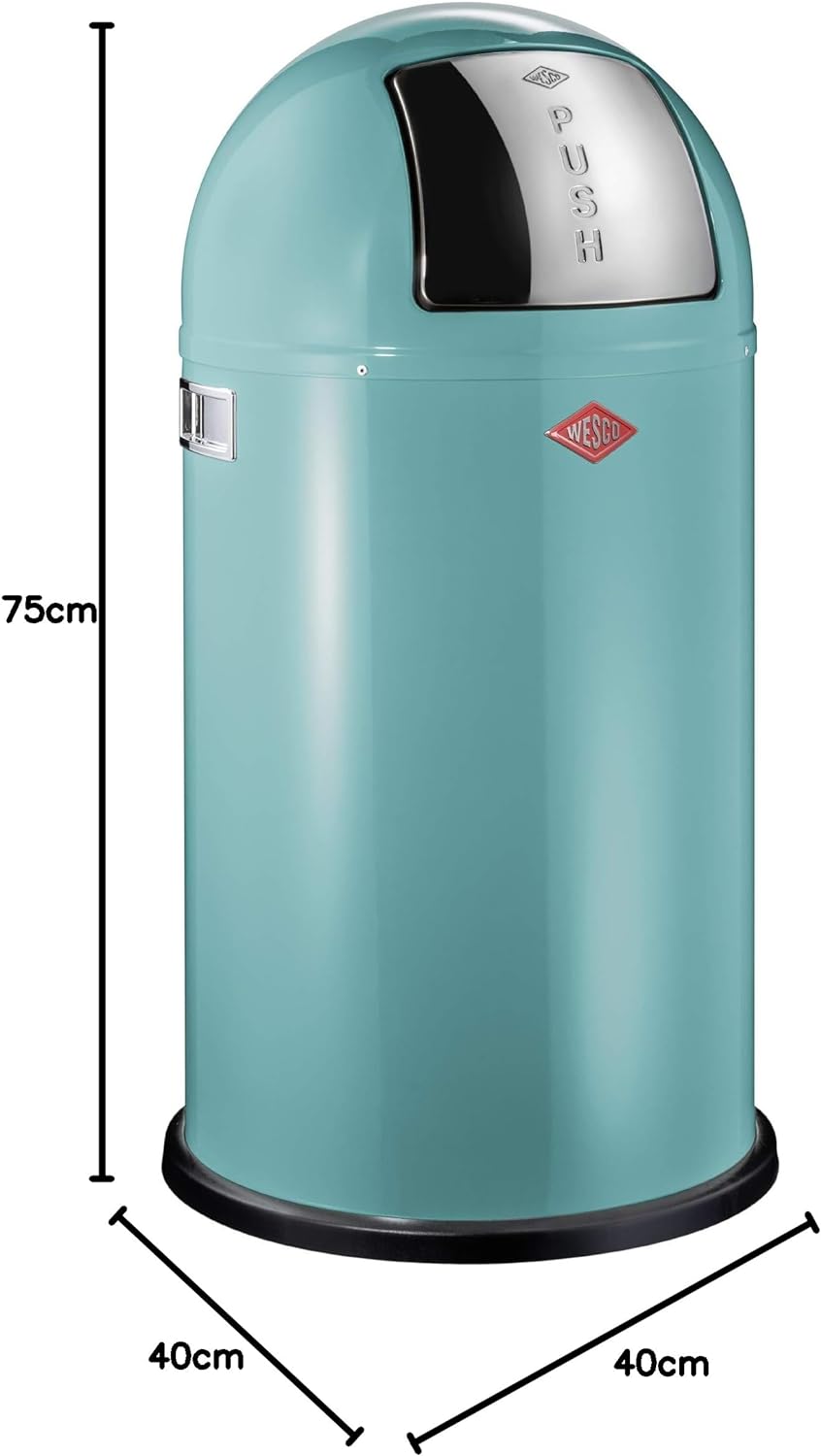 Wesco 175 831 Pushboy Abfallsammler 50 Liter türkis 40 x 40 x 75.5cm (L/B/H), Edelstahl, Türkis