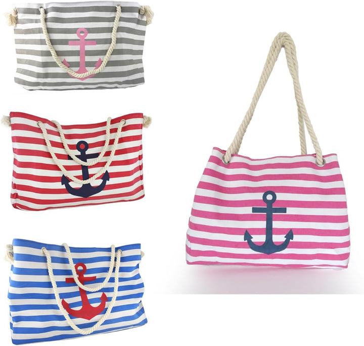 Sonia Originelli XXL Familienshopper Strandtasche Weekender maritim gestreift mit Anker Aufdruck Far