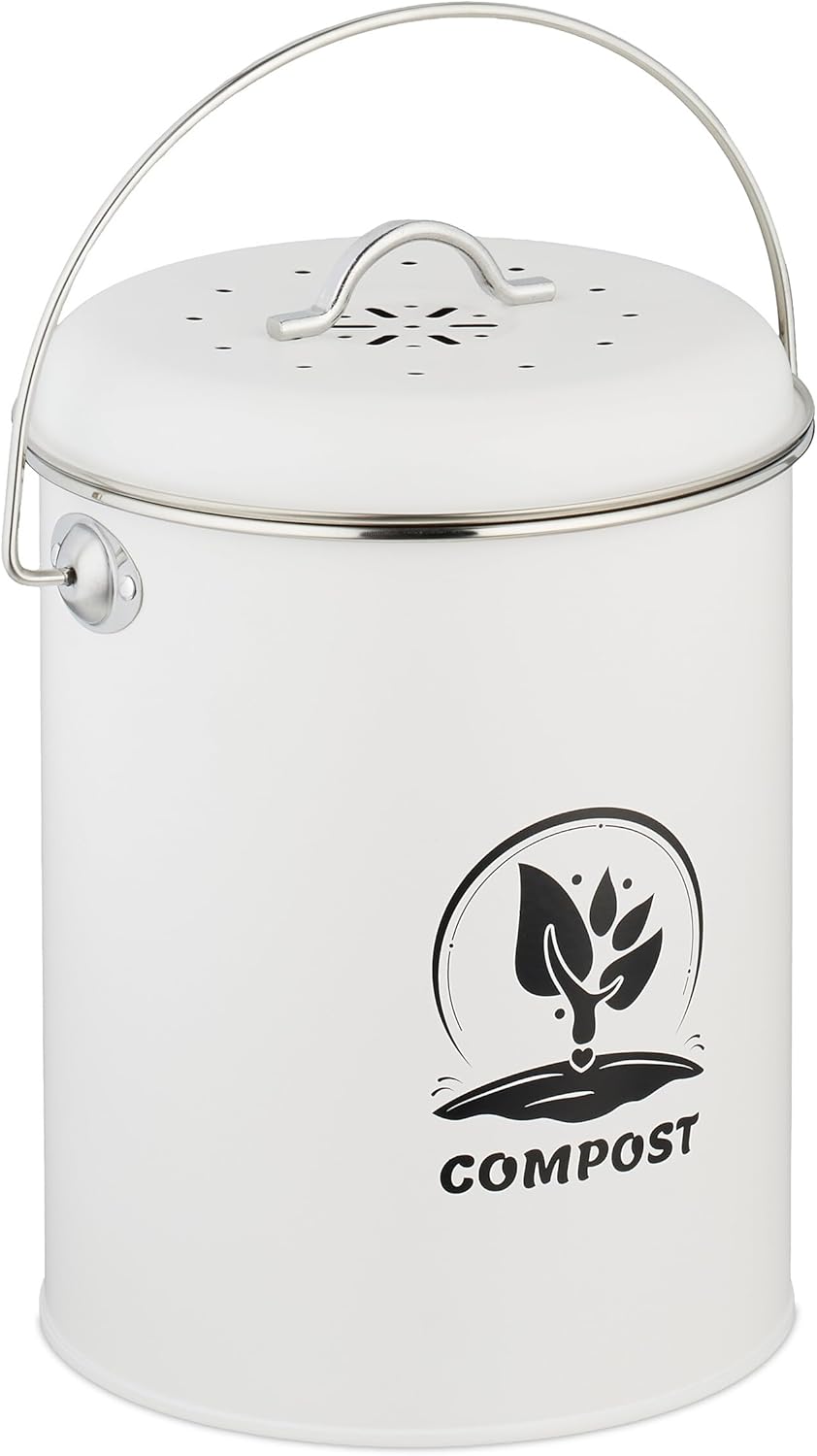 Relaxdays Komposteimer Küche 5,5 Liter, Mülleimer mit Deckel und Geruchsfilter, Abfalleimer Biomüll,