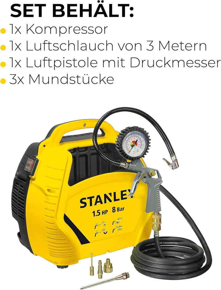 Stanley Airkit Kompressor, max 8bar, ölfrei, 180l/min, 1100 W, 230 V, Airkit