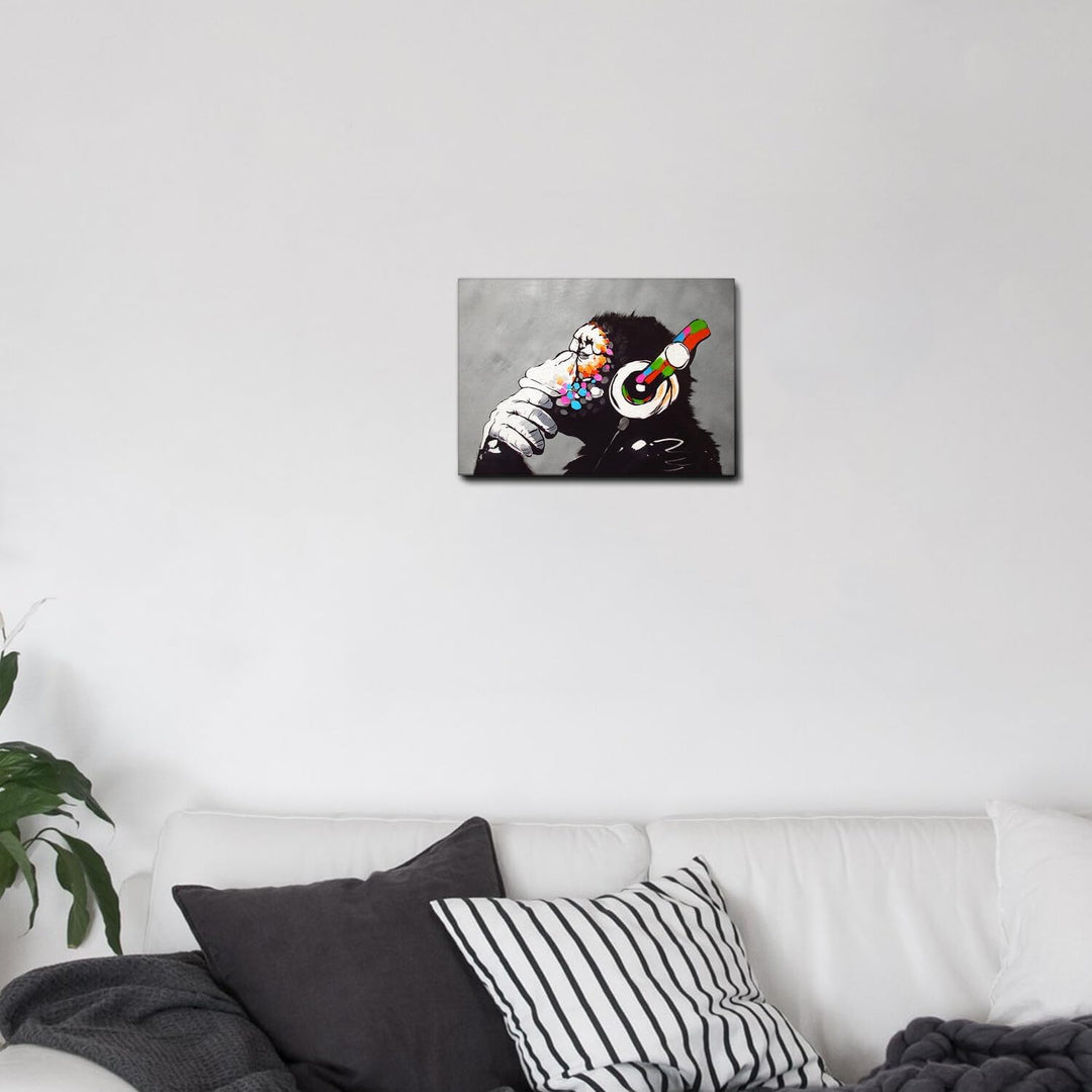 Giallobus - Gemälde - Banksy - DJ Affe - Premium Loom Canvas mit hoher Dicke - 50x35 - Bereit zum Au
