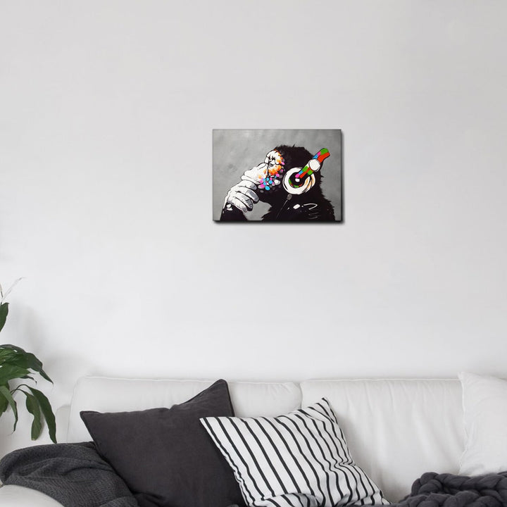 Giallobus - Gemälde - Banksy - DJ Affe - Premium Loom Canvas mit hoher Dicke - 50x35 - Bereit zum Au