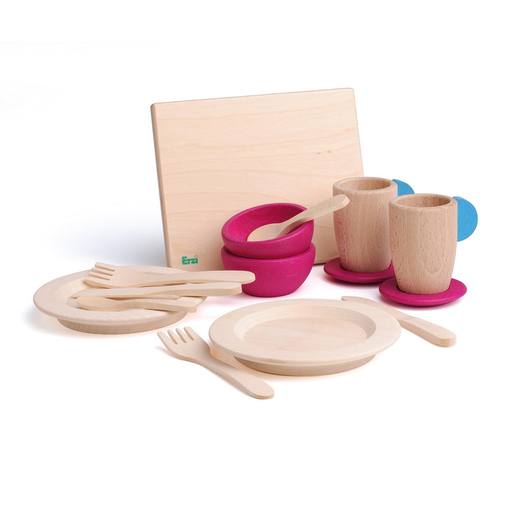 Erzi 10679 Geschirrset aus Holz, Kinderküche, Kaufladenartikel für Kinder, Rollenspiele