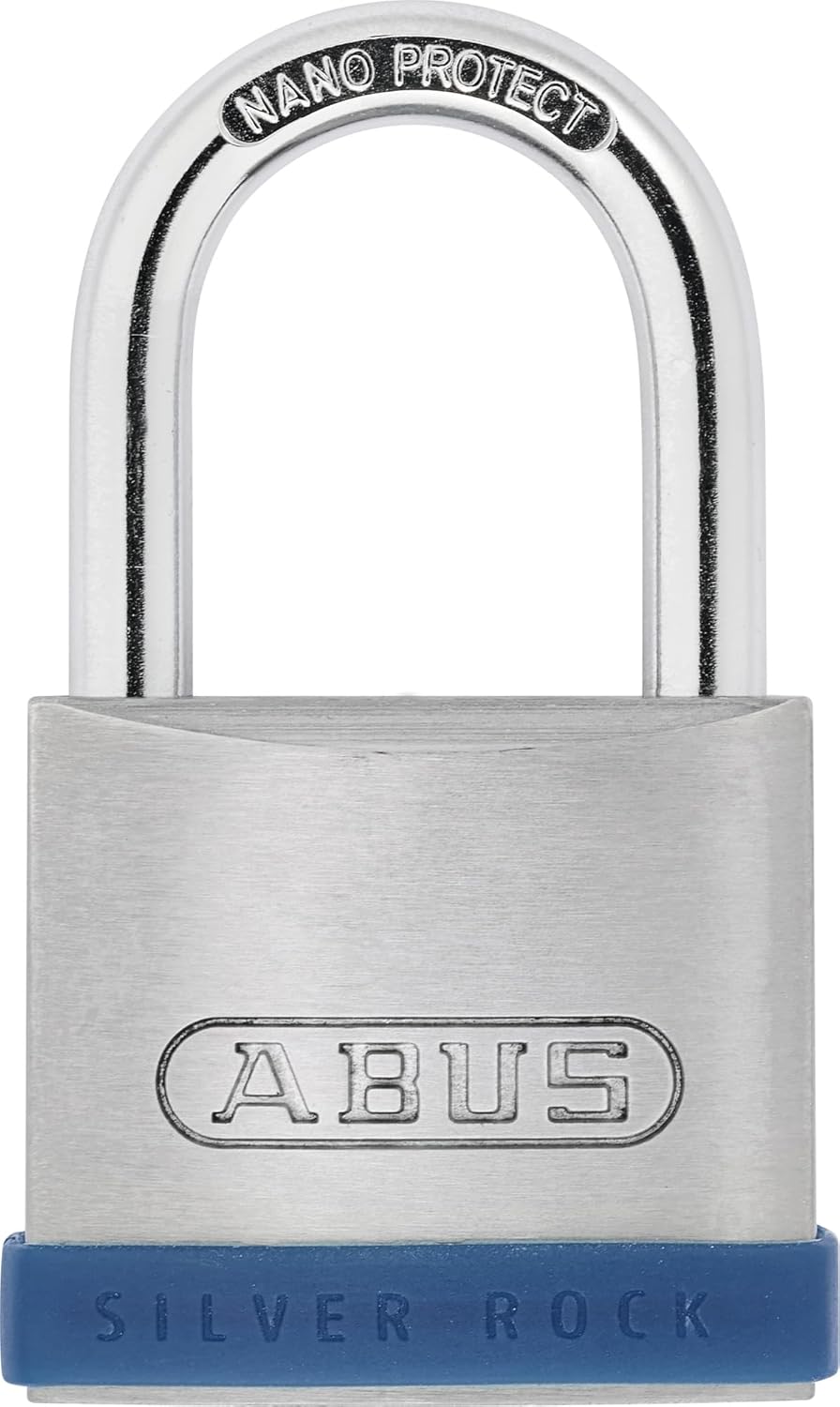 ABUS Vorhängeschloss Silver Rock 5/50 aus massivem Zink - mit Silikon Schutzrahmen - Kellerschloss u
