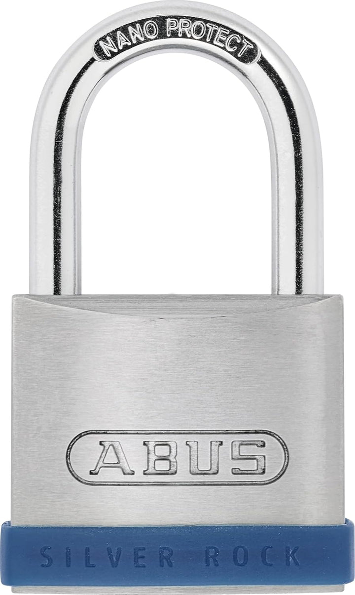 ABUS Vorhängeschloss Silver Rock 5/50 aus massivem Zink - mit Silikon Schutzrahmen - Kellerschloss u