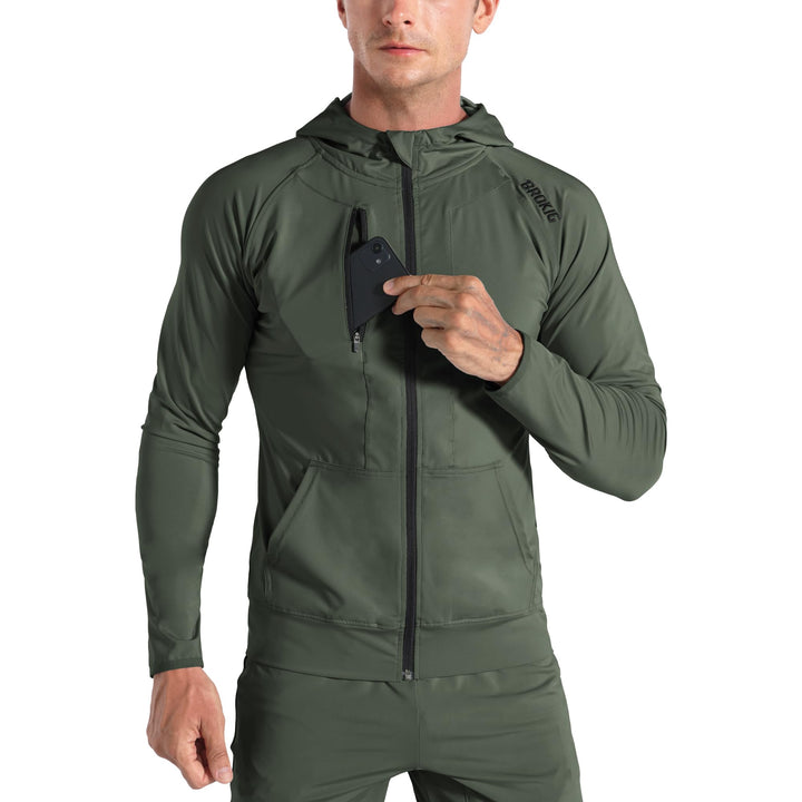BROKIG Leichte Hoodie Herren,Schnelltrocknende Laufjacke Atmungsaktives Kapuzenpullover Trainingsjac