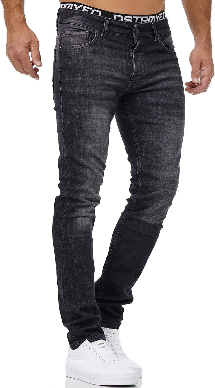 MERISH Jeans Herren Slim Fit Stretch Jeanshose Designer Hose Denim 9148-2100 33W / 32L 1509-4 Schwar