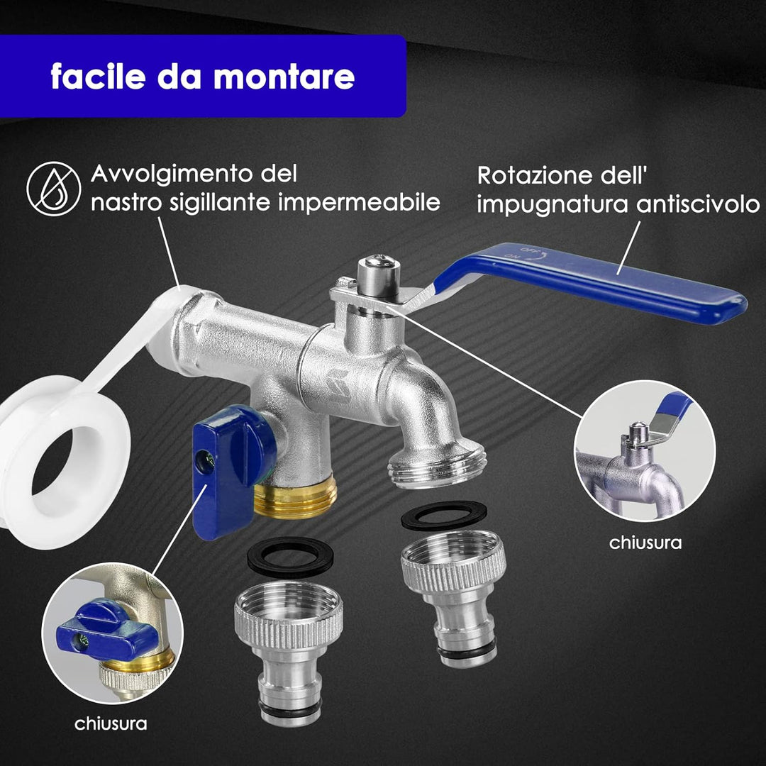 SPGOOD Garten Wasserhahn, Doppel Auslaufhahn 1/2 Messing Wasserhahn Rost- und Frostbeständig mit 2 x