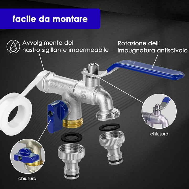 SPGOOD Garten Wasserhahn, Doppel Auslaufhahn 1/2 Messing Wasserhahn Rost- und Frostbeständig mit 2 x
