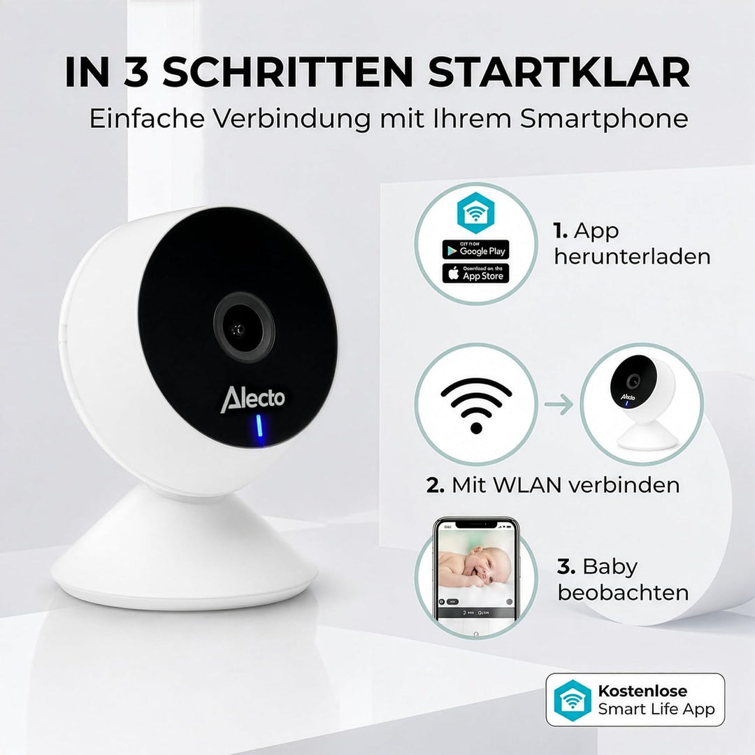 Alecto Smartbaby5 Babyphone mit Kamera - WLAN Babyphone mit Kamera - Gegensprechfunktion - Infrarot-