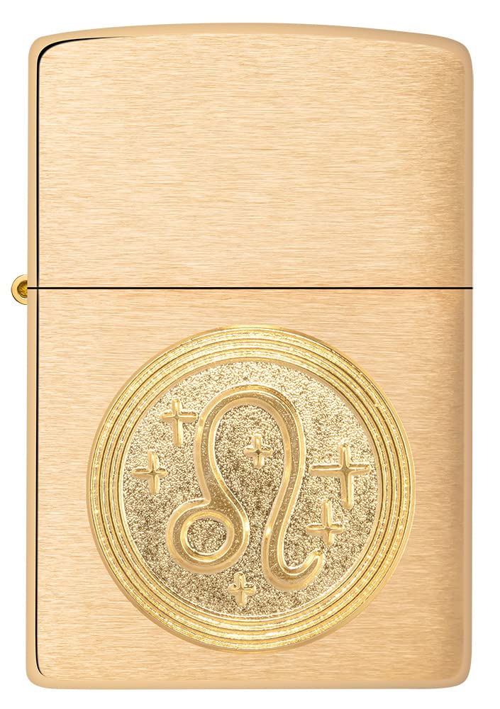 ZIPPO – Leo Emblem – Brass Brushed – Sturmfeuerzeug, befüllbar, in hochwertiger Geschenkbox Löwe, Lö