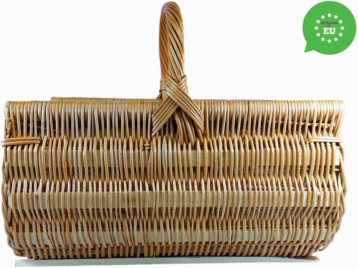 Weidenkorb Holzkorb Kaminkorb aus Naturweide - mit Jute vernäht (L) 60 x (B) 48 x (H) 35/48 cm