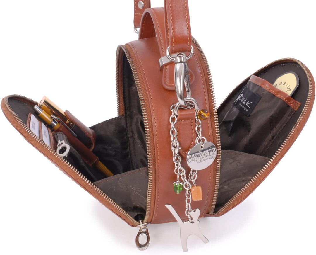 Catwalk Collection Handbags - Saffiano ECHTLEDER - Runde Handtaschen/Umhängetaschen Für Frauen TIFFA