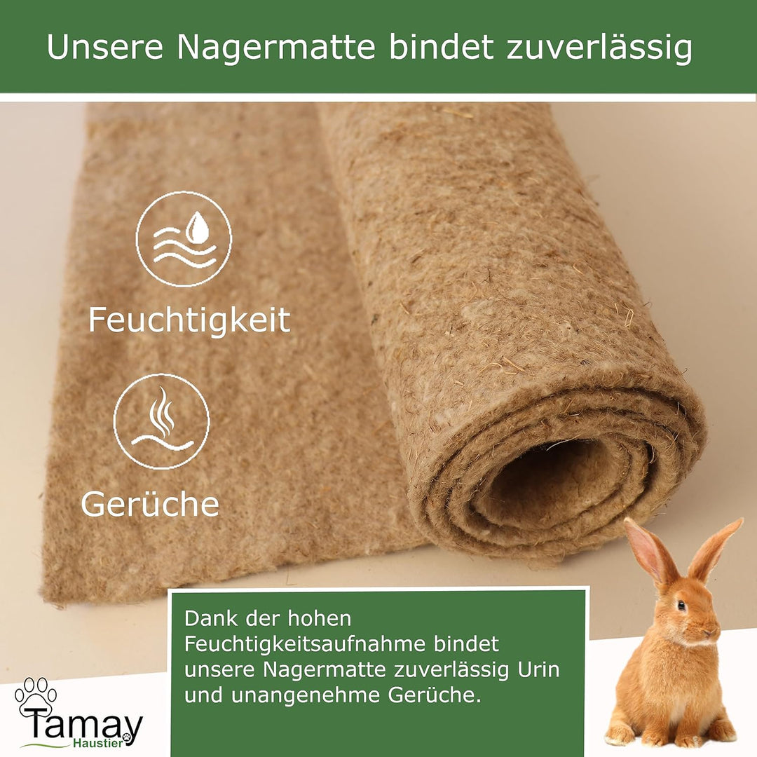 Tamay Nagermatten aus 100% Hanf, 100 x 50cm I Premium Nagerteppich als staubfreie Käfig Bodenbeckung