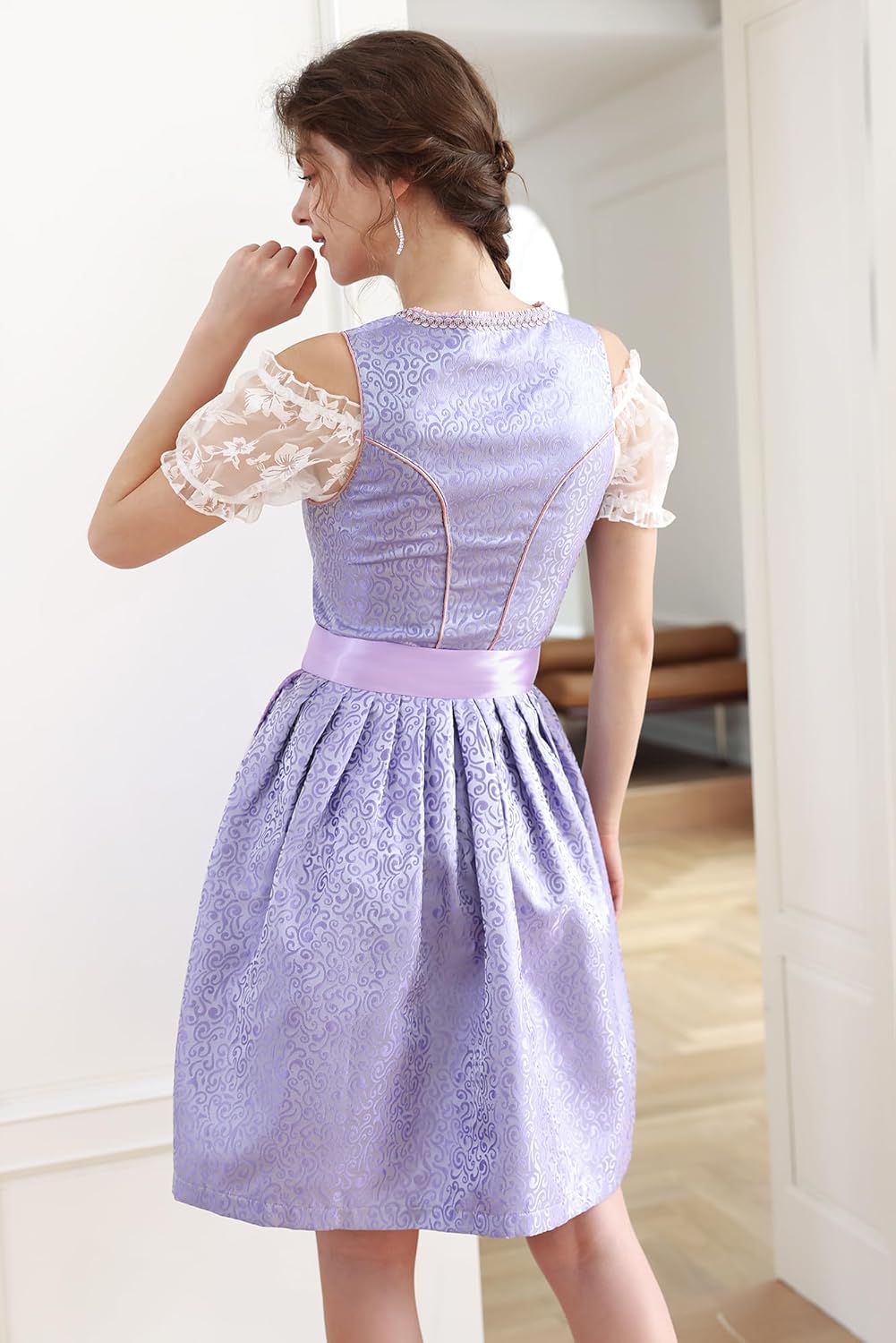EIISSION Dirndl Damen Midi Trachtenkleid inkl. Trachtenrock Dirndlbluse Dirndlschürze Germandress fü