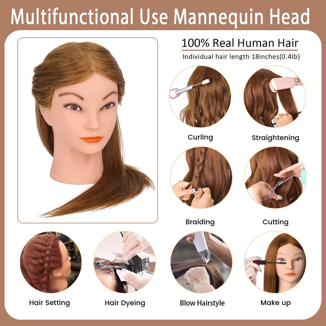 Frisierkopf Echthaar, TopDirect 18 Zoll 45 cm Übungskopf 100% Echthaar Cosmetology Mannequin Puppenk