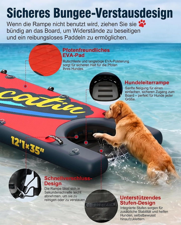 NACATIN 366cm (12ft) aufblasbares SUP Board mit Hunderampe, breites 91cm (36in) Stand Up Paddling Bo