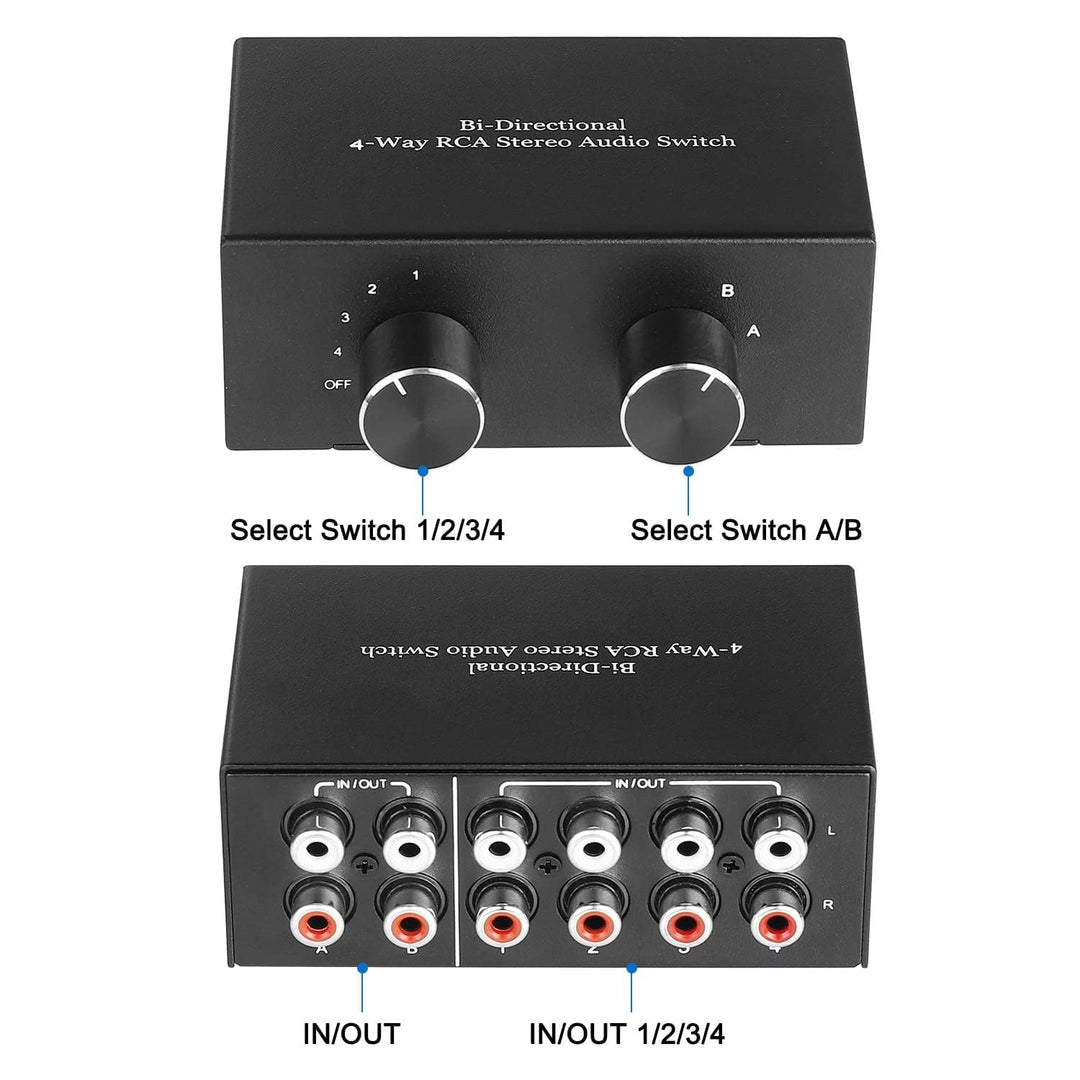 UNSTINCER Cinch RCA L/R Audio Switch 4(2)-In-2(4)-Out, Analog Stereo Aux Umschalter, Bidirektional M