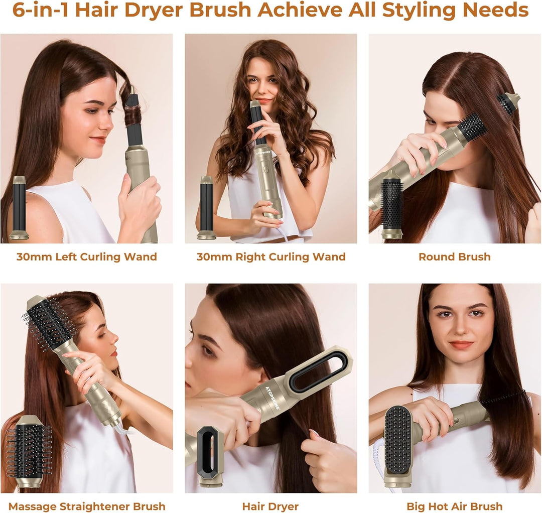 Atopskins 6 in 1 Air Styler set,Professioneller Haarstyler Set,1000W Hairstyler, Rundbürstenföhn, Lo