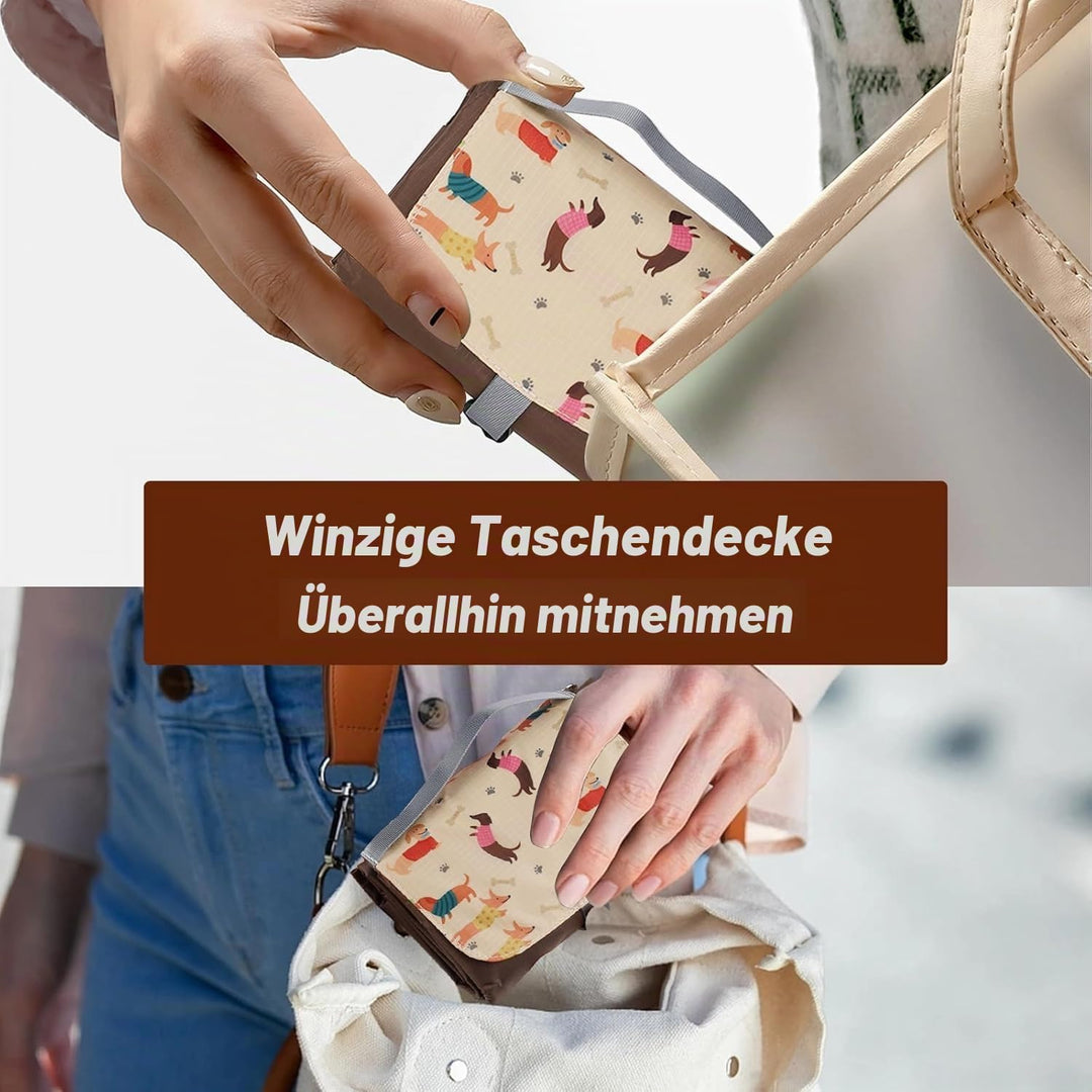 Mini Picknickdecke, wasserdichte Sandfeste, Braun Campingdecke, 150×100CM Stranddecke, Leichtgewicht