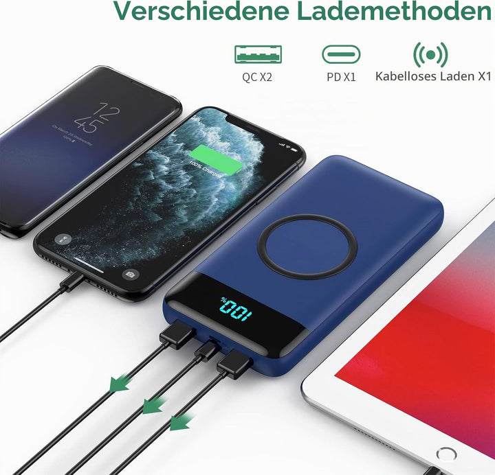 Wireless Powerbank Schnellladen 26800mAh, Power Bank 25W PD3.0+QC4.0, 15W Wireless Charger Powerbank
