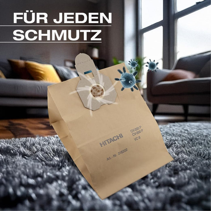 10x Staubsaugerbeutel - Papierfilter für Hitachi CV 400P Pro - 2 lagiger Ersatzfilter für starke Sau