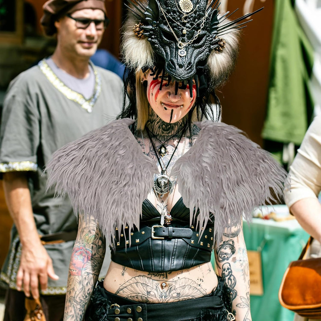 Damen Viking Kunstfell Kragen Künstlicher Pelzkragen Mädchen Wikinger Fell Schulter Pelzschal Faux S