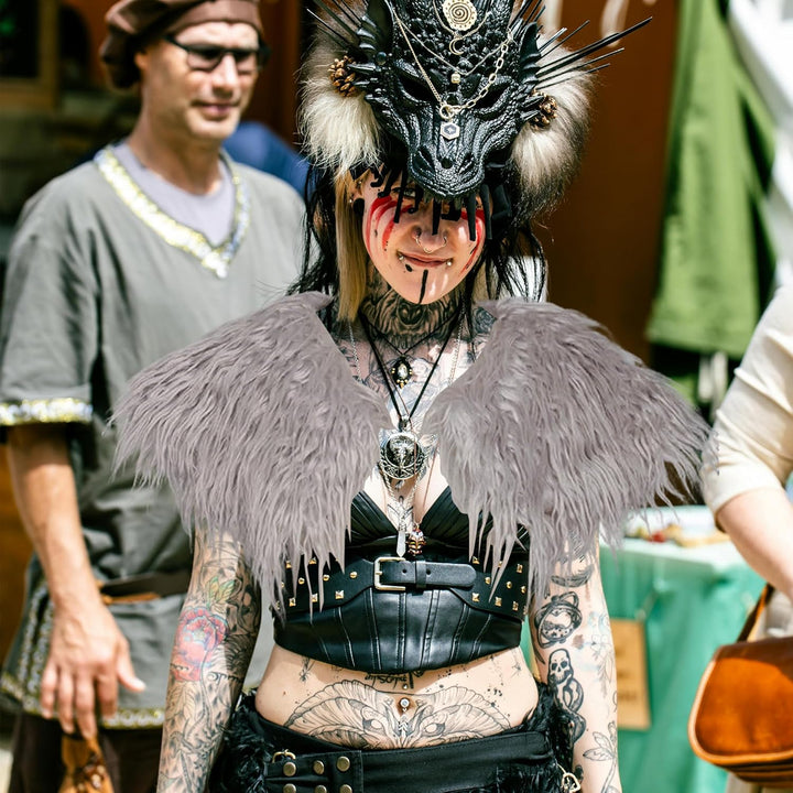 Damen Viking Kunstfell Kragen Künstlicher Pelzkragen Mädchen Wikinger Fell Schulter Pelzschal Faux S