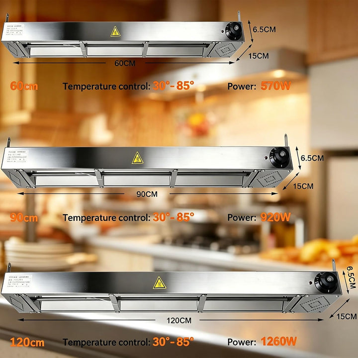 Wärmelampe Küche Gastro, Edelstahl Hängend Wärmelampe für Speisen(120cm) | Speisenwärmer Lampe mit D