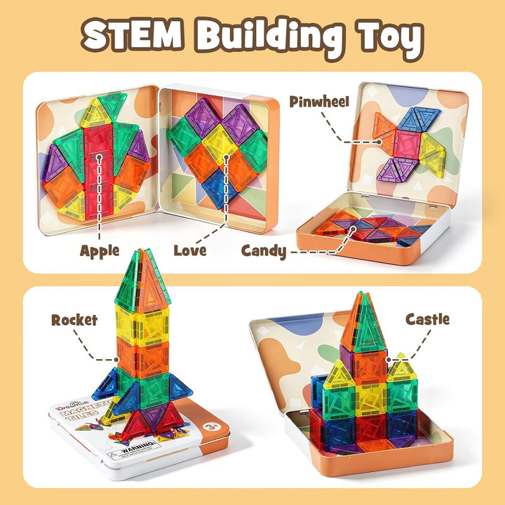 Dreamon 60PCS Mini Magnetische Bausteine Magnetbausteine Kinder Reiseset ab 3 4 5 6 Jahre Junge Mädc